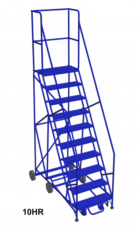 Mobile ladder Rotates In Place (RIP) 10 step w/fold down handrail ...