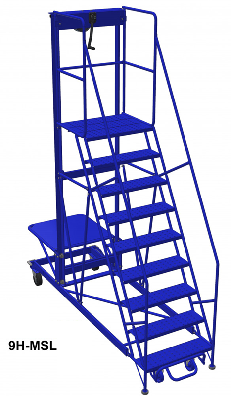 Mobile ladder 9 step w/manual or electric shelf – Equipment Depot ...